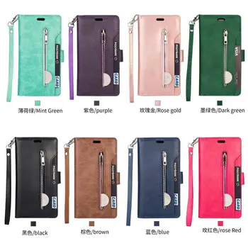 Luksuzni Zadrgo Usnjena torbica za Samsung Galaxy A7 A750 / A6 /A6 plus 2018 Folio Denarnice Pokrovček J4 /J4 PLUS /J6 /J6+ /J8 2018
