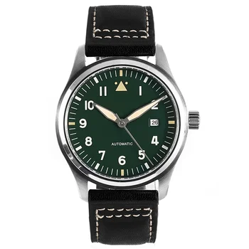 42mm Zeleni gumb za Izbiranje Spitfire Pilotni Watch 5ATM JAPONSKA MIYOTA Samodejno Kupolami Sapphire Kristalno Lumed Pravega Usnja Trak