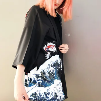 Japonski Ulične Kimono Jopico Japonskih Modnih Oblačil Vrhovi Za žensko Bluzo Majica Harajuku Slog Majica Haori Obi AA3007
