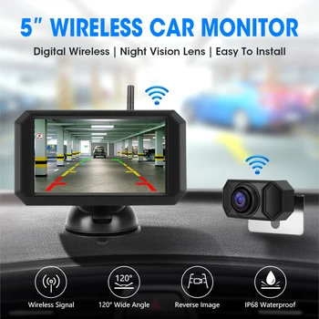 Jansite 5 palčni Avto Monitor 1080P Brezžične Varnostne Kamere Vzvratno Pogled od Zadaj Kamero Samodejno Parkiranje Pomoč Digitalni signal, Barvna