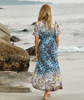 Nove Priložnostne Leopard Tiskanja Bohemian Ženske Poletje Obleko Bikini prikriti Sarong Plažo Tunika Haljo de plage tam kaftan plaži Pareos