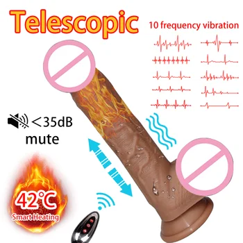 Samodejno Teleskopsko Dildo, Vibrator S Sesalno Pokal z vibriranjem Ogrevanje Umetno Realističen Penis Sex Igrača za Ženske Masturbacija