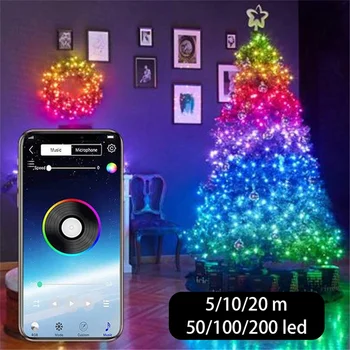 Christmas Tree Okraski USB LED Niz Lahka Bluetooth App Nadzor Niz Luči Lučka Nepremočljiva Prostem Pravljice Luči Dropship