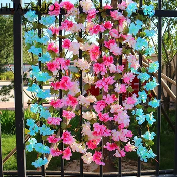200 cm Umetno Cvetje Češnja Rattan Sakura Poroko Loka Dekor Trte Stranka Svile Ivy Steni Visi Garland Venec Niz