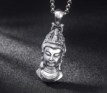 925 Srebro Kuanyin Buda Obesek Letnik Funt Avalokitesvara Bodhisattva Obesek Budistični Guanyin Srečno Obesek