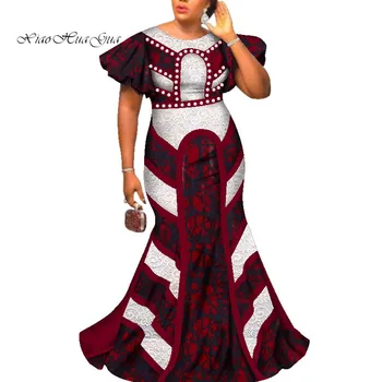 Afriške Poročno Obleko Bazin Riche Femme Moda Afriške Dolge Obleke za Ženske, O-vratu Metulj Rokav Stranka Obleko WY2586