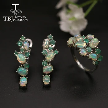 Tbj, 2021 Nova zasnova fancy opal smaragdno nakit set naravnih gemstone 925 sterling srebrni prstan zaponko uhan ženske lepo darilo