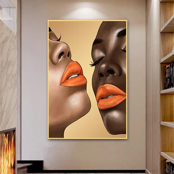 Oranžna Ustnice Ženska Platno Slikarstvo Black Ženske Umetnosti Plakatov in Fotografij Sodobne Dom Dekoracijo Slike Dnevna Soba Stenske Poslikave