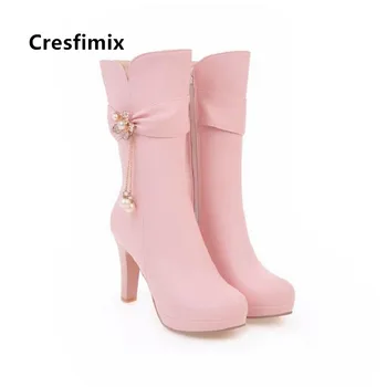Cresfimix bottes femmes ženske mode plus velikost 34 43 visoke pete, škornji lady priložnostne visoke kakovosti dolgo čevlji jeseni čevlji a6019