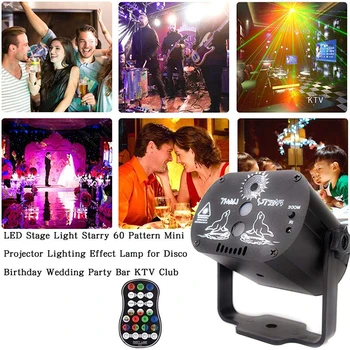60 Vzorcev LED Disco Party Luči Božič Laserski Projektor Svetlobe USB Polnjenje RGB Stopnji Svetlobe za Dom DJ KTV Halloween Kažejo