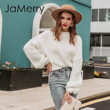 JaMerry Letnik zimski luč rokav pleteni pulover pulover Ženske, ohlapno okoli vratu rdeč pulover Ženske jeseni priložnostne skakalec