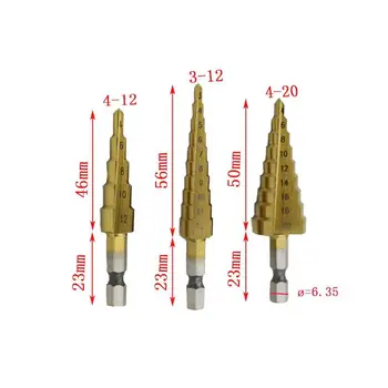 3-12 mm 4-12 mm 4-20 mm, Korak Cone Drill Bit Heksagonalna Kolenom hitroreznega Jekla Luknjo B95A