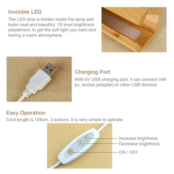 LED Nočna Svetloba, možnost zatemnitve Lesenih Desk USB Lučka Bambusa namizne Svetilke, Ustvarjalne Postelji Branje razsvetljavo doma Dekoracijo Darilo