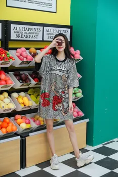 Kratka Sleeved Ženska T-Shirt 2020 Novo Ohlapno Korejski Risanka Tiskanja Krog Vratu Letnik Priložnostne Moda Tiste Ženske T-Shirt