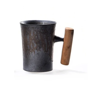 300 ml Ustvarjalne Ročno izdelan Keramični Vrč Kave z Žlico Rjavo Glazuro z Lesenim Ročaj Vode Pokal za Dom in Pisarno