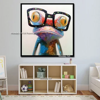 Ročno Poslikane Akril Platno Oljnih Slik Pisane Žaba z Velikimi Očali Smešno otroška Soba Dekor Sodobno Abstraktno Živali Wall Art