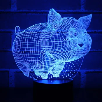 3D LED Nočne Luči Majhen Prašič z 7 Barv Svetlobe za Dom Dekoracija Žarnice Neverjetno Vizualizacija Optične Iluzije, Super