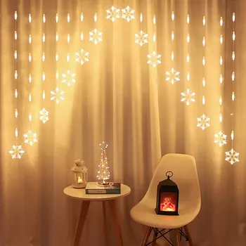 Božič Snežinka Elk Luna Star LED Luči, Zavese Garland Božični Okraski Novo Leto Počitnice Razsvetljavo Poroka Stranka Dekor