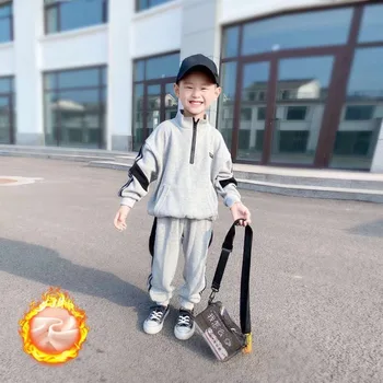 Fantje Obleko Jeseni in Pozimi Leta 2020 Nov Prihod Šport Plus Žamet Zadebelitev Otrok v korejskem Slogu Pulover Dva-delni Set