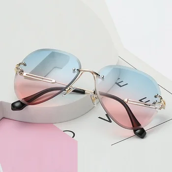 Visoka Kakovost Unisex Rimless Okrogla Sončna Očala Ženske, Moške Blagovne Znamke Oblikovalec Ins Priljubljena Pilotni Sončna Očala Za Žensko Poletje Odtenki