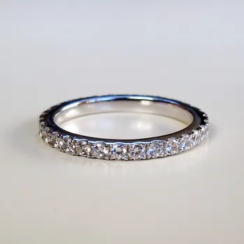 Resnično Trdnih 925 Sterling Srebro, Diamant Obroči prst Solitaire Preprost Krog Tankih Obroči za Ženske Element Band Obroč, nakit,