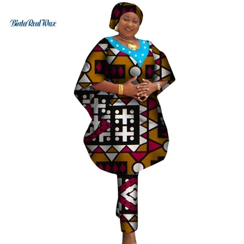 Afriška Oblačila Plašč in Hlače Afriške Ženske 2 Kosa Hlače Določa Bazin Riche Afriška Oblačila Tiskanje Pearl Majica in Hlače WY3760