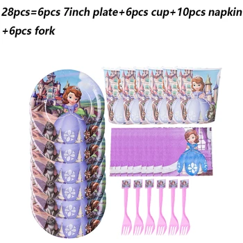 Disney Princesa Sofija Tema 6/12pcs/set Stranka za Enkratno uporabo Posode Za Dekoracije Rojstni Baby Tuš Napkin Ploščo Skodelice