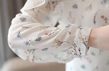 Dingaozlz 2018 korejski ogrlicom natisnjeni šifon bluzo elegantno žensko dolg rokav šifon urad rokavi ženske oblačila, casual vrhovi