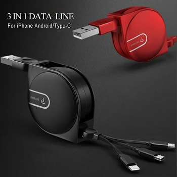 OATSBASF Zložljive Micro USB in Tip C Vrat, Kabel Za Samsung Xiaomi Huawei USB Kabel za iPhone, iPad Kabel za Polnjenje 3 v 1