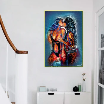 Povzetek poster tiskanje umetnosti dekle poljubi sliko oljna slika, portret na platno plakatov in fotografij dnevna soba dekorativne stenske umetnosti