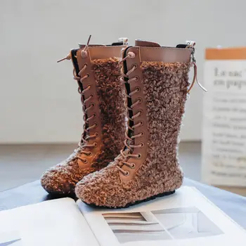 Dekleta Čevlji 2020 Jesen Zima Sredi Tele Dekleta Škornji Antilop Mehke Gume Non-slip Platforma Čevlji Čevlji Za Dekle, Otroci Velikost 26-36