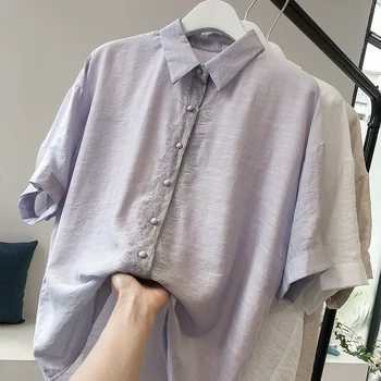 Nov Poletni Kratek Rokav Šifon Majica Plus Velikost Ženske Bluzo Vrhovi Trdna Dame Cardigan Bluzo Blusas Mujer De Moda 2021 8674 50
