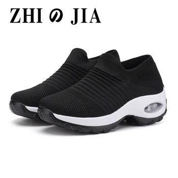 2021 Poletje ženske športni čevlji modni dihanje očesa priložnostne čevlji debel-soled športni čevlji ženske čevlje črne nogavice, čevlji