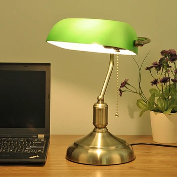 Kmečka namizne svetilke letnik lampara led escritorio industrijske študija art deco zlato steklo obarvajo zeleno evropski klasični senčniki za luči