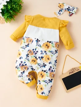 LZH 2021 Pomlad Krog Vratu Baby Girl Obleke Sladek Cvet Tiskanja Jumpsuit Za Malčka, Dekle z Dolgimi Rokavi, Šivanje Novorojenčkov Romper