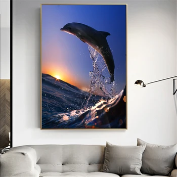 Ocean Delfinov, Plakati Estetske Seascape Sončnem Zahodu Pokrajina Platno Stensko Slikarstvo Umetnost Plakatov In Fotografij Spalnici Otroški Sobi