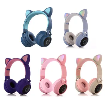 LED Mačje Uho šumov, slušalke brezžične bluetooth HIFI Stereo Bas Srčkan slušalke podporo Nošenje slušalke