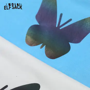 ELFSACK Harajuku Modrega Metulja Print Priložnostne Majice Ženske Crop Tops 2020 Poletje ELF Bela Kratek Rokav korejski Girly Dnevno Vrhovi
