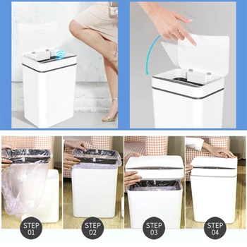 Smart Smeti s Senzorjem Pokrov Touchless Samodejno Dustbin Bela Recikliranje Odpadkov Vedro za Kuhinjo Home Office Spalnica