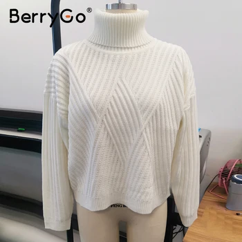 BerryGo Turtleneck pleteni pulover ženske Priložnostne batwing dolgimi rokavi pulover jumper Ženske ulične bele dame jopica 2020
