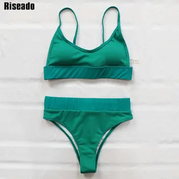 Riseado Push Up Sexy Bikini 2021 Visoko Pasu, Kopalke, Kopalke Ženske Belušno Plažo Trdna Brazilski Bikini Trak Kopalke