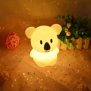 LED Srčkan Koala Pisane Noč Lahka Akumulatorska Dotik Svetlobe Otroci Postelji Svetilko Mehki Silikonski Namizno Luč Za Baby Toddler