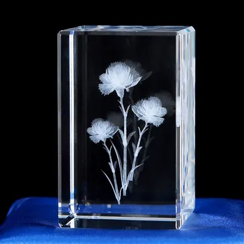 Lep Cvet Lasersko Vgravirana Kocka Quartz Crystal 3D Blok Miniature Najboljše Božično darilo