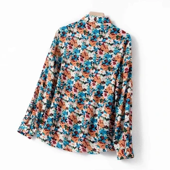 2020 Pomlad Poletje Ženske Cvetlični Bluzo ženske znižuj Ovratnik enotni-zapenjanje Cvetje Printted Elegantna Ženska majica in top