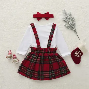 NAS Jesenski Oblačila za Malčke Baby Girl Obleke Božič Romper + Trak Obleko + Pokrivala Stranka Oblačila, ki 0-18 mesecev