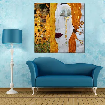 Visoko Kakovost Gustav klimt, ki jih Zlate Solze Oljna slika na Platnu Strani Paineted Abstraktna Slika Ženska Stenske Slike Doma Stenski Dekor