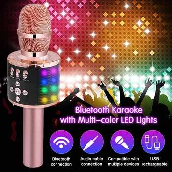 Bluetooth Brezžični Ročni Mikrofon Zvočnik Profesionalni Predvajalnik Glasbe, Petje Diktafona Mic za KTV Stranka Karaoke LED Luči