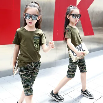 Nov Poletni Fantje maskirno vojaško usposabljanje nastavite otroška T-shirt kratek rokav 2pcs set