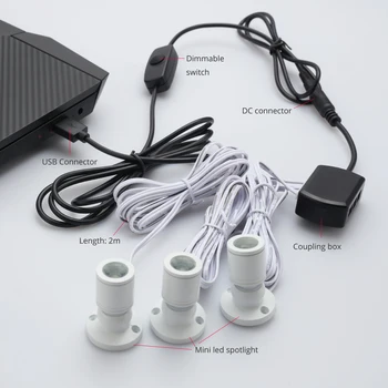 5V Zatemnitev Mini LED Spot Svetilke Svetilke Nastavite zgornjo Mejo Površine 1W Srebrna Črna Mini USB Kabineta Luči