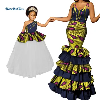 Afriška Oblačila Ankara Tiskanja Dolge Obleke za Ženske Z Čipke Mama in Hči Obleko Dashiki Afriške Design Oblačila WYQ288